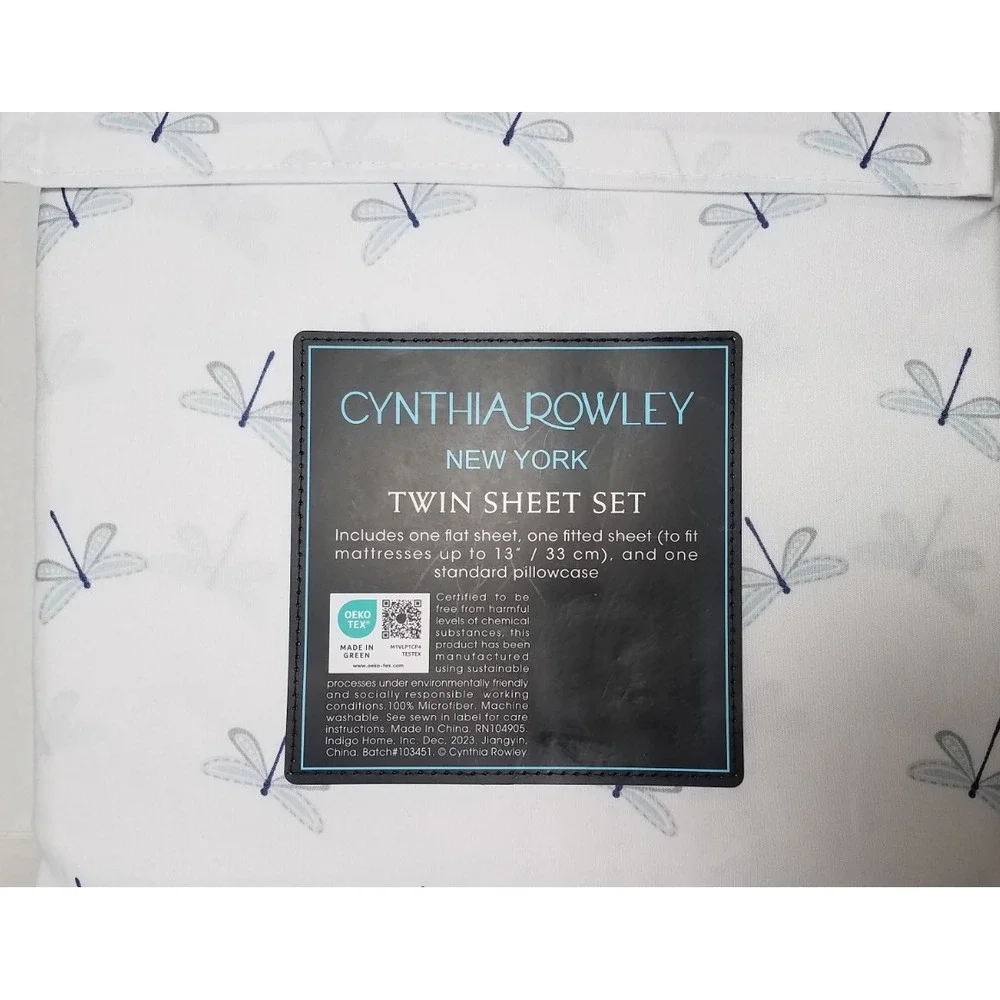 Cynthia Rowley NY Dragonfly TWIN Sheet Set Dragonflies Microfiber 3pc Beddin NEW